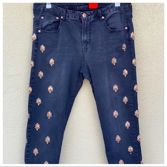 ๐HP๐ โค๏ธRARE VTG V Christina Embellish Bling Sequin Bejeweled Skinny Ankle Jean - Picture 10 of 16